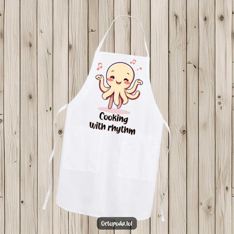Funny Dancing Octopus Apron: A smiling octopus dancing with musical notes, designed for chefs who love to cook and groove.