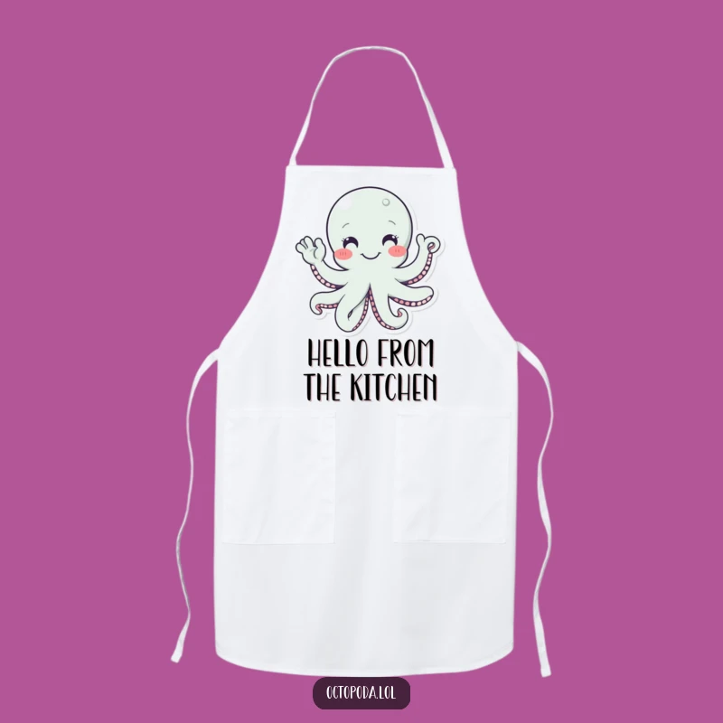 Funny Octopus Waving Hello Apron, Humorous Gift for Friendly Cooks