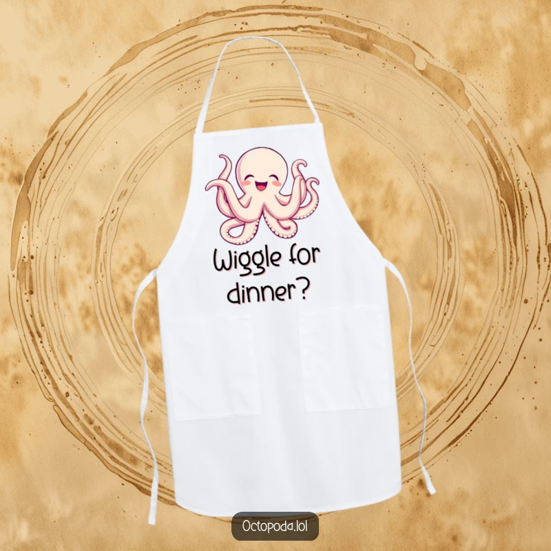 Funny apron showing an octopus ecstatically wiggling its tentacles, radiating pure joy and delight.