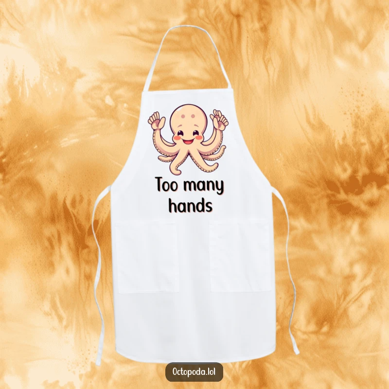 Funny Octopus Apron: A cheerful octopus with eight arms ready to high-five, ideal for chefs seeking a fun and functional kitchen accessory.