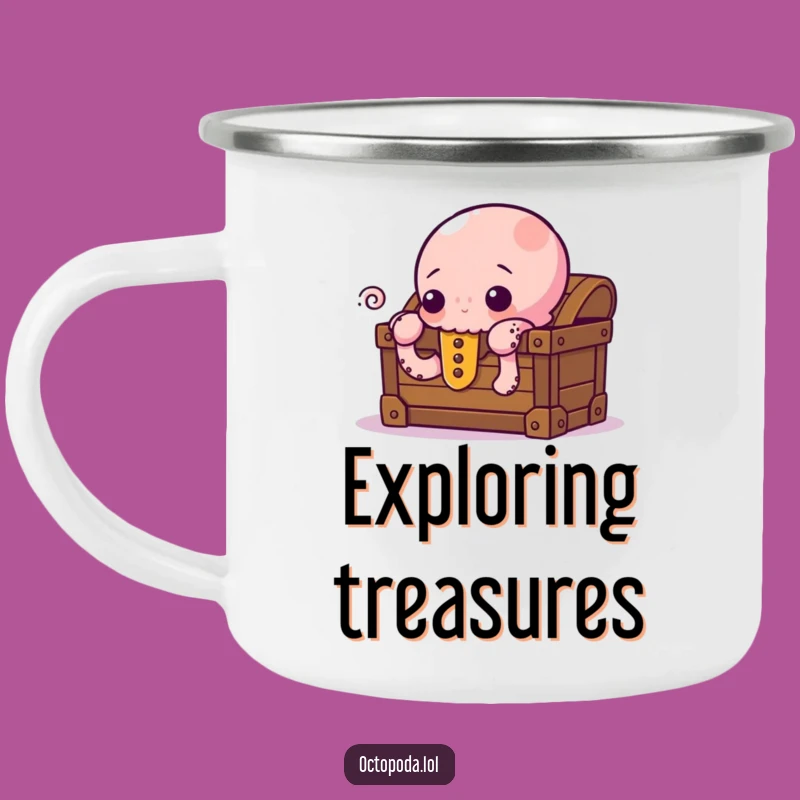 Funny Curious Octopus Camping Mug - Peeking Treasure Enamel Cup for Adventures