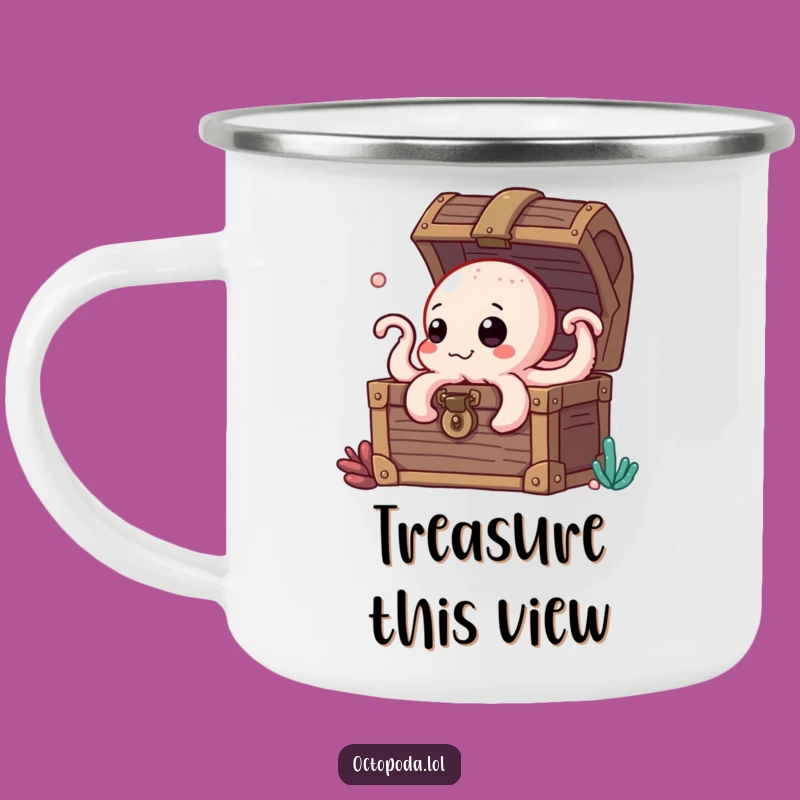 Funny Octopus Treasure Chest Camping Mug, Humorous Outdoor Gift