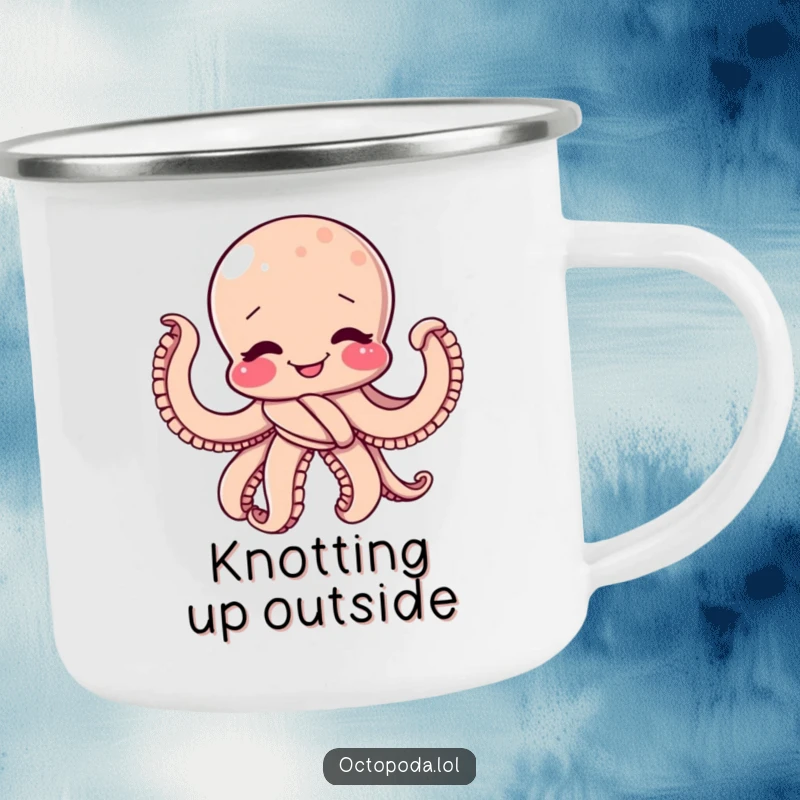 Funny Camping Mug: A giggling octopus tied in a playful knot, ready for campfire tales and laughter.