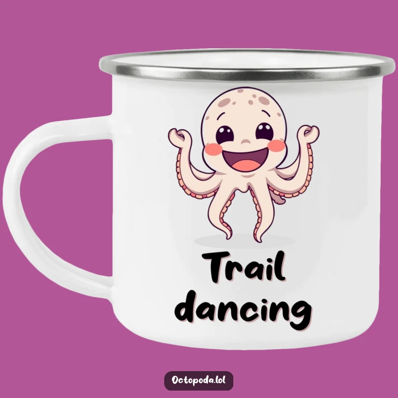 Funny Happy Octopus Camping Mug - Dancing Grin Enamel Cup for Celebrations
