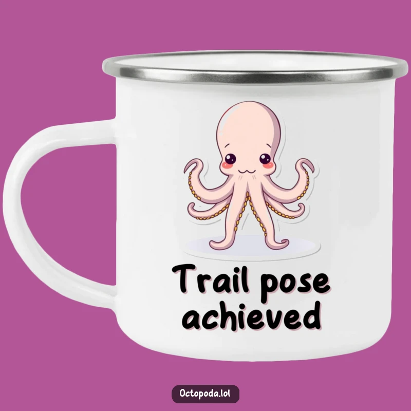 Funny Yoga Octopus Camping Mug: Hilarious Cephalopod Enamel Cup for Outdoor Stretches