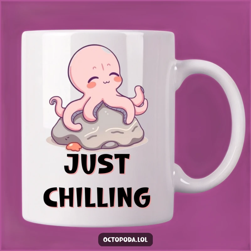Funny Octopus Chill Mug - Relaxed Cephalopod on Seafloor Rock