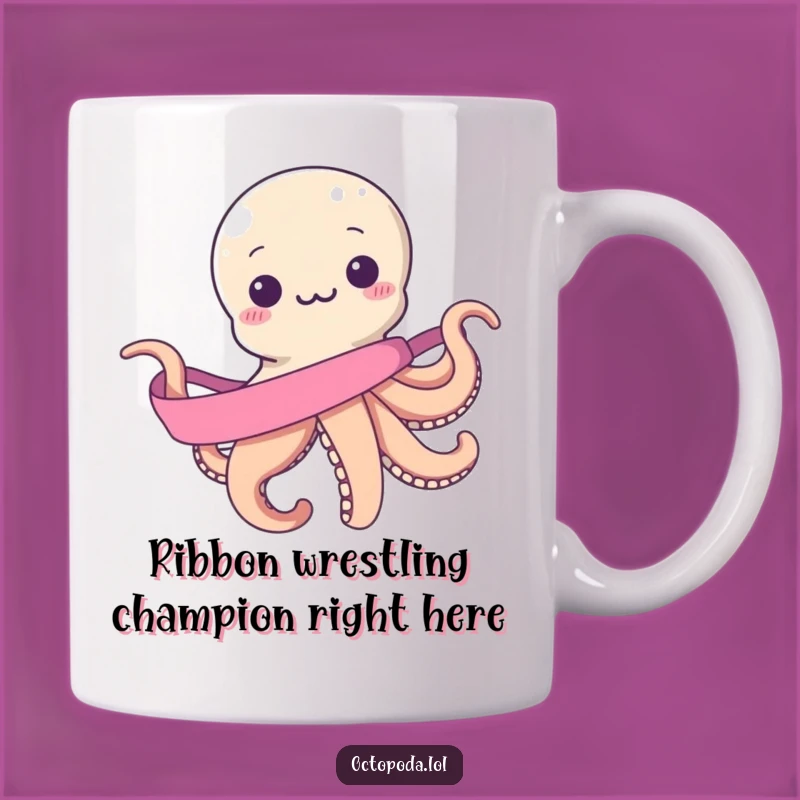 Funny Octopus Gift Mug: Hilarious Attempt at Endless Ribbon Wrapping, Perfect for a Laugh