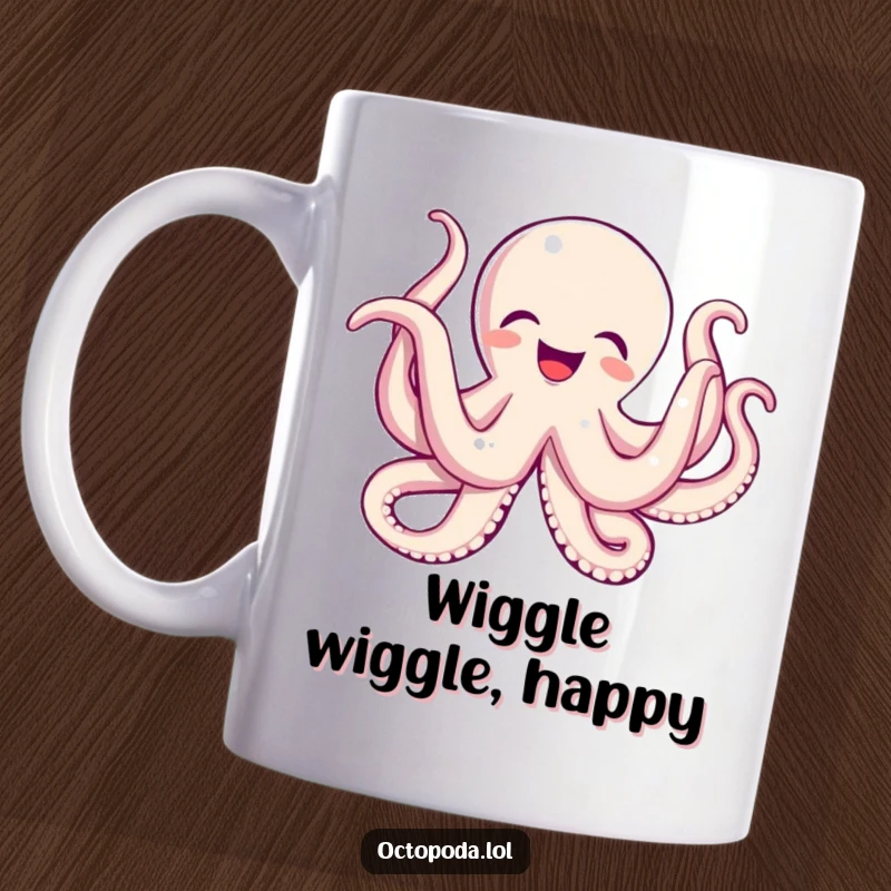 Funny mug featuring an octopus ecstatically wiggling all its tentacles, radiating pure, unadulterated joy.