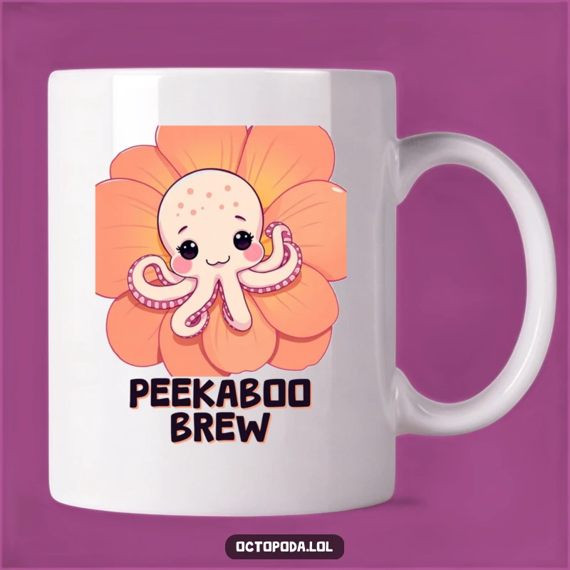 Funny Shy Octopus Mug: Adorable Peeking Cephalopod Gift for Introverts and Flower Lovers