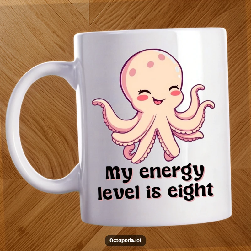 Funny Octopus Mug: A cheerful cephalopod winks and grooves with all eight arms in a hilarious, silly dance pose.