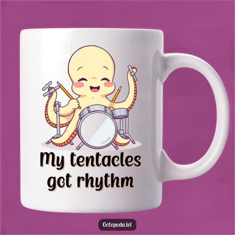 Funny Octopus Drummer Mug - A Giggling Musician Character Gift