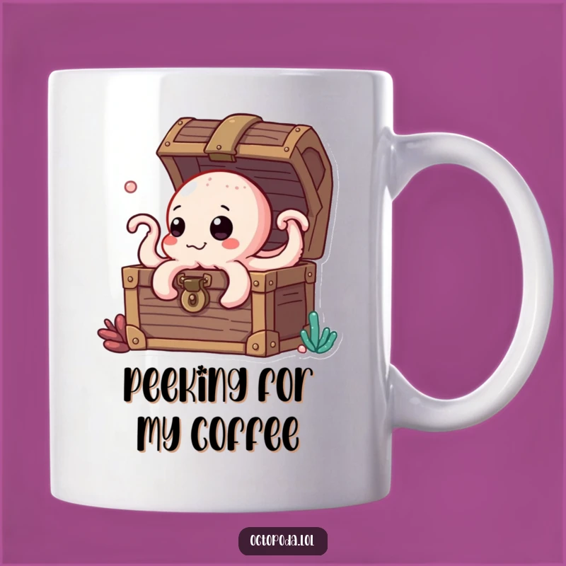 Funny Curious Octopus Treasure Chest Mug, Hilarious Gift for Adventurous Souls