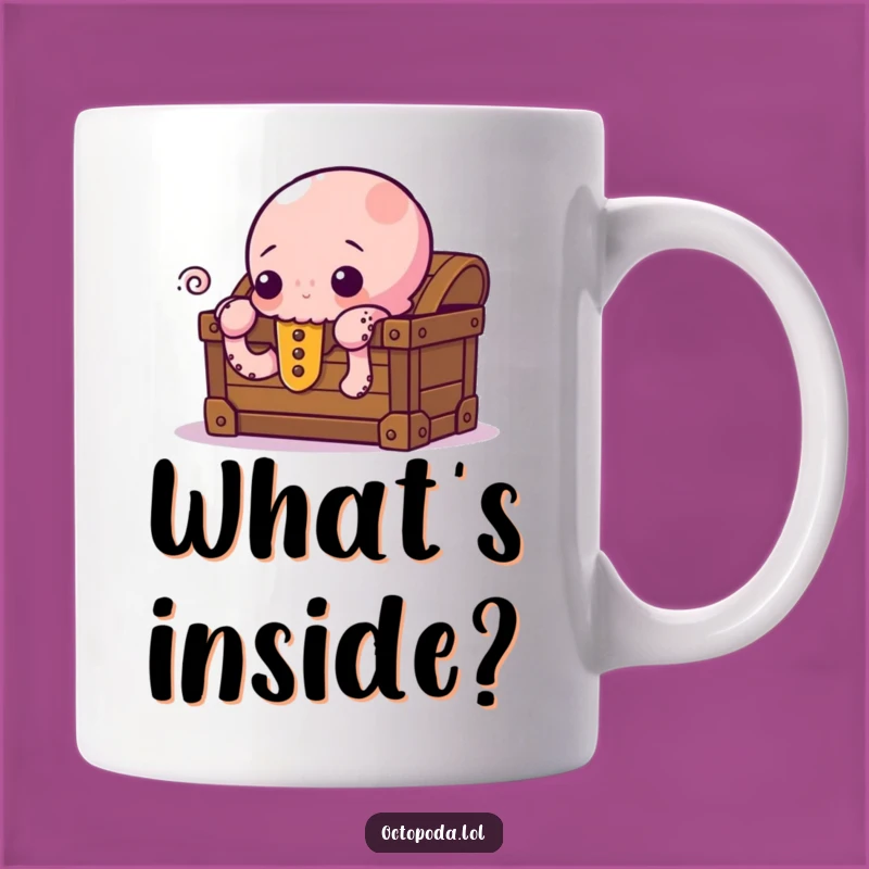 Funny Curious Octopus Mug - Peeking Treasure Chest Gift for Explorers