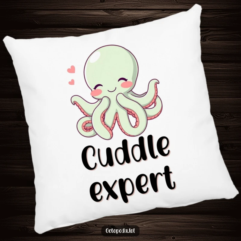 Funny Hugging Octopus Pillow: A soft, decorative pillow featuring a blushing octopus giving a big hug with all its tentacles, perfect for cozying up.