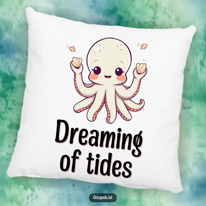 Funny octopus pillow designed with a playful octopus character juggling small seashells, providing comfort and a touch of whimsy.