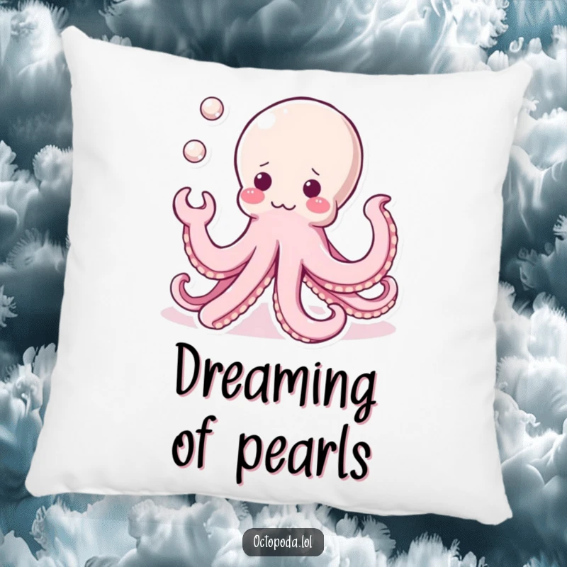 Funny Kawaii Octopus Pillow: A plush, cute octopus juggling shiny pearls with its tentacles, offering soft comfort and adorable style.