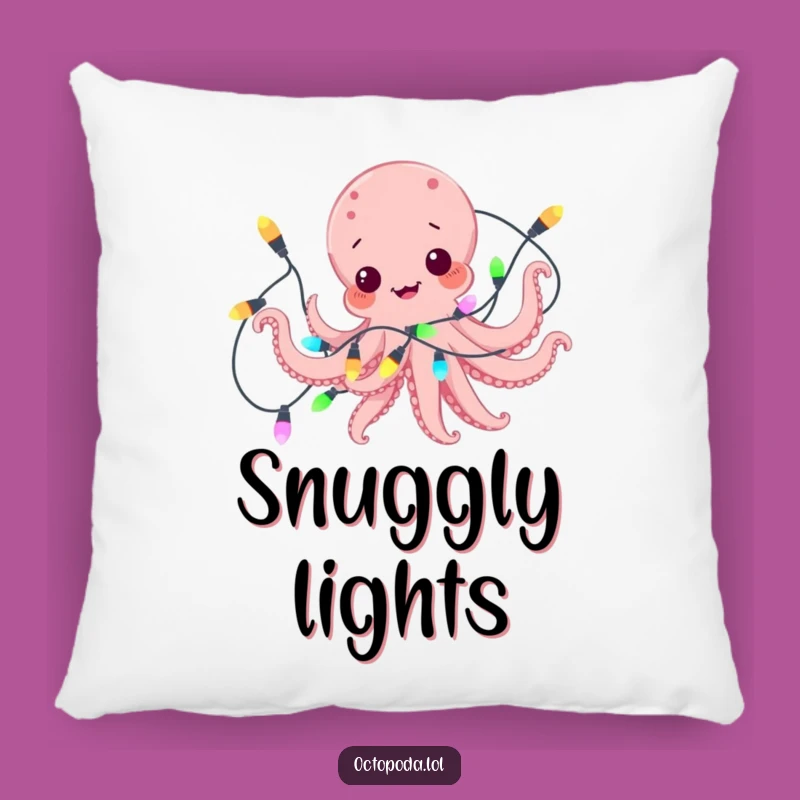 Funny Octopus Cozy Pillow: Festive Lights, Happy Tangles