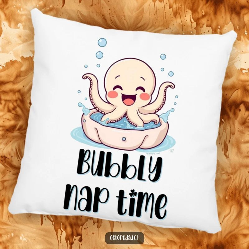 Funny Octopus Pillow: A soft cushion depicting an excited octopus character gleefully splashing in a miniature bubbly pool.