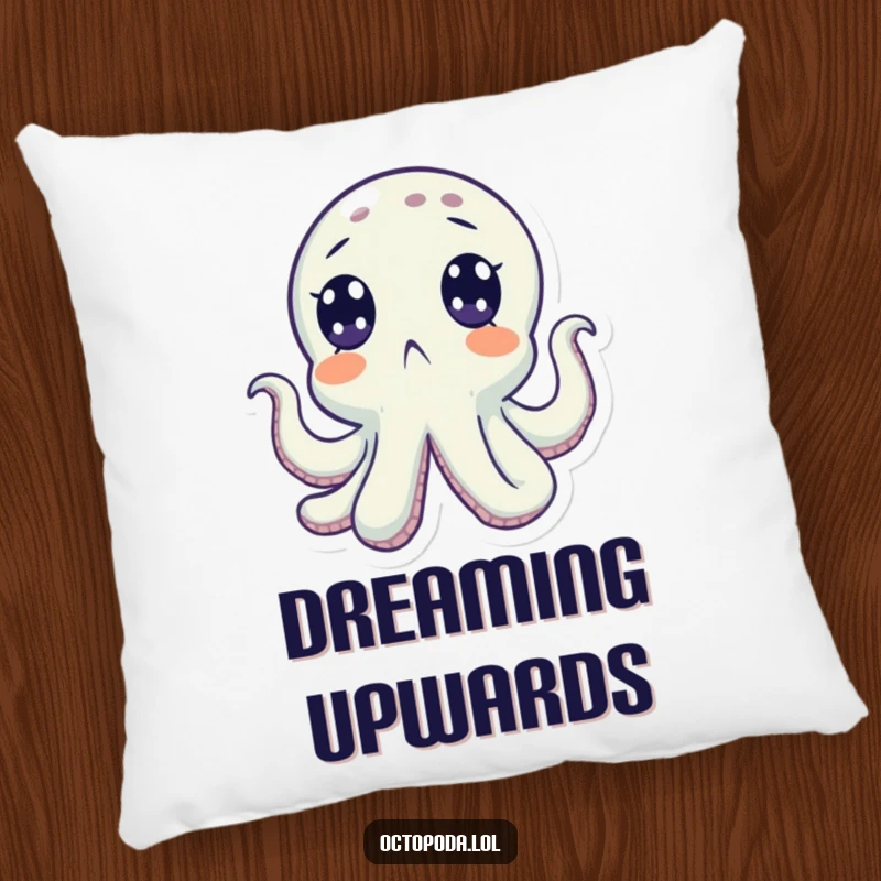 Funny pillow featuring a surprised octopus with wide eyes looking upwards, adding cozy humor and ocean charm. A great gift.