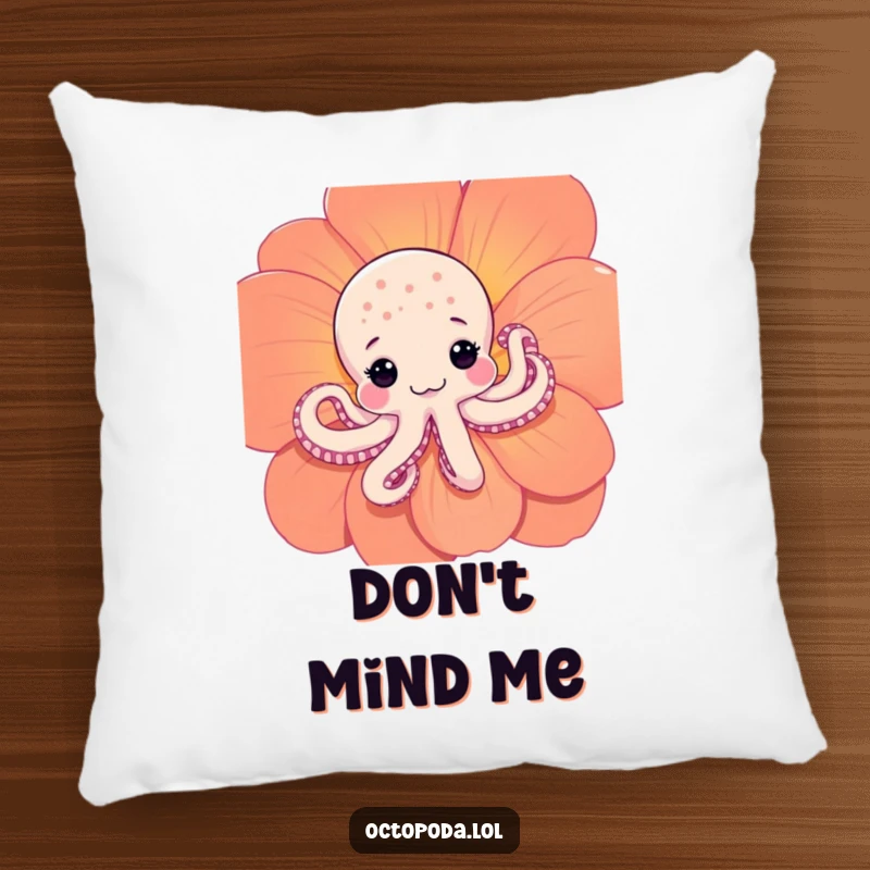 Funny Shy Octopus Pillow: A soft, decorative pillow featuring a shy octopus peeking from behind a flower, adding a touch of humor and charm.