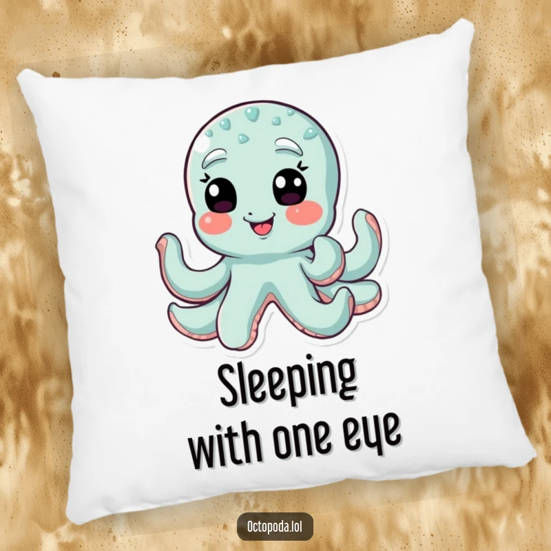 Funny octopus pillow designed with a giggling octopus winking with all its eyes, providing comfort and a humorous touch.