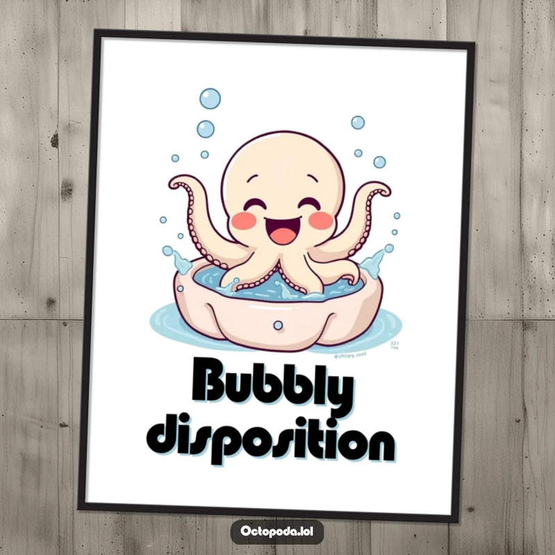 Funny Octopus Digital Art: An excited octopus character gleefully splashing water in a miniature bubbly pool, ready to print.