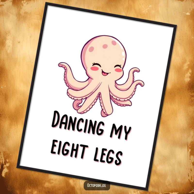 Funny Octopus Dancing Digital Art: Cheerful cephalopod winks and dances, a vibrant, humorous piece for your walls.