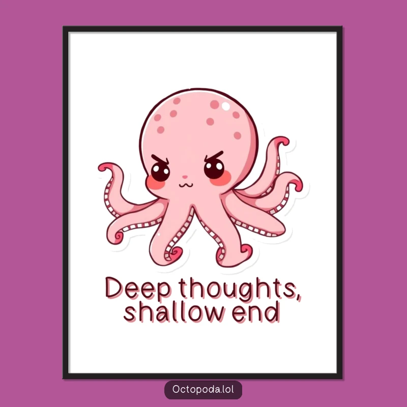 Funny Determined Octopus Digital Art: Motivational Decor with a Tiny, Fierce Expression