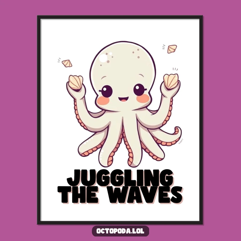 Funny Juggling Octopus Digital Art: Playful Print, Instant Download Funny Gift