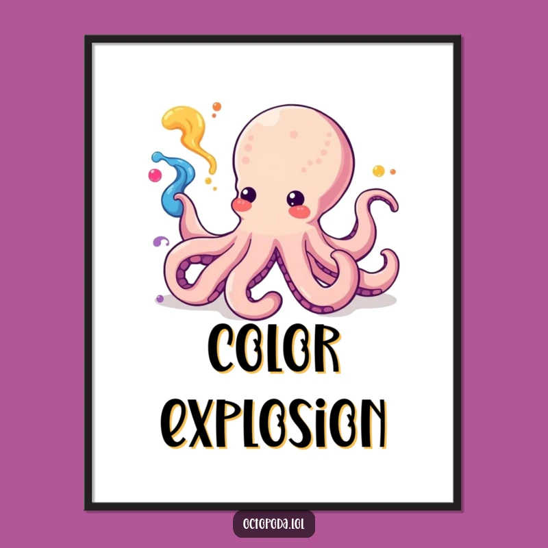 Funny Kawaii Octopus Ink Splash Digital Art: Instant Whimsy for Your Walls
