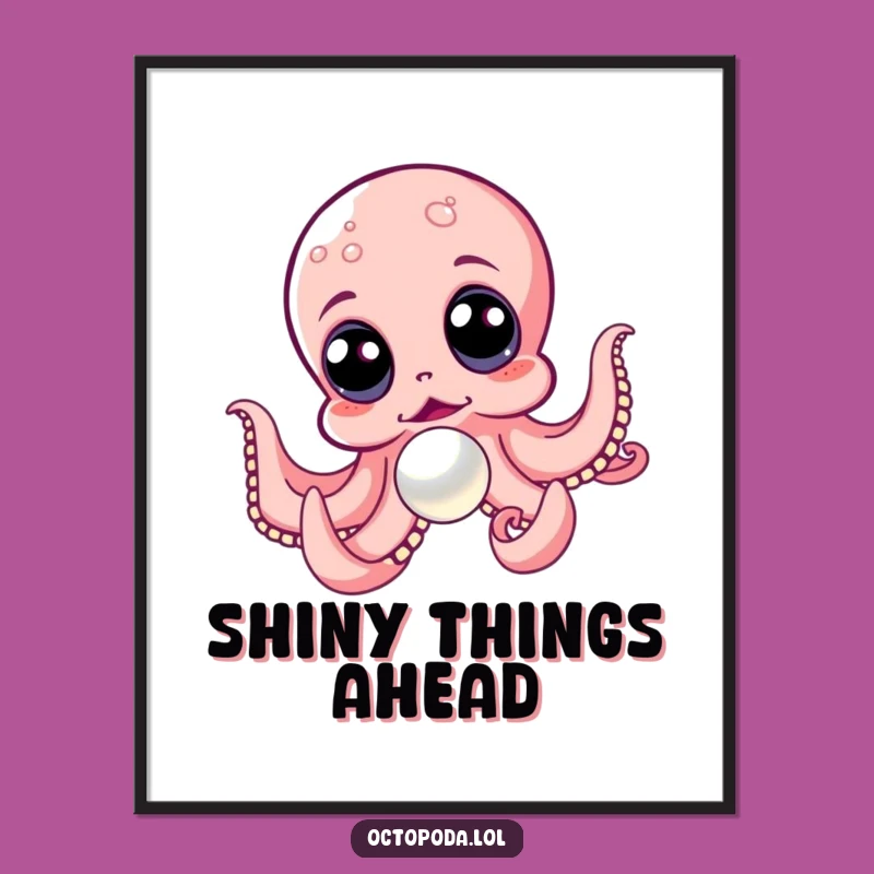 Funny Octopus Chasing Pearl Digital Art: Instant Wall Decor for Ocean Lovers!
