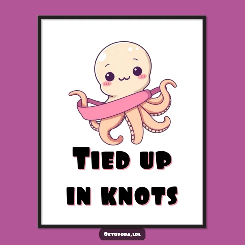 Funny Octopus Digital Art: Hilarious Endless Ribbon Wrapping Print, Perfect Decor