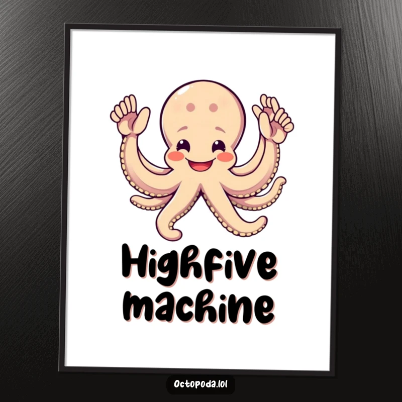 Funny Octopus Digital Art Print: A cheerful octopus with eight arms ready for high-fives, bringing instant joy and vibrant energy to any room.