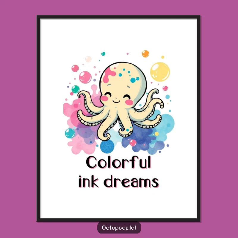 Funny Octopus Ink Splatter Digital Art: Instant Playful Ocean Decor