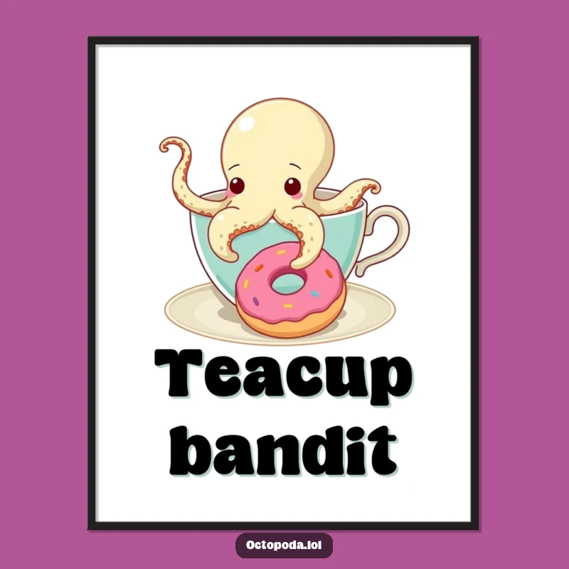 Funny Octopus Teacup Donut Digital Art - Hilarious Printable for Whimsical Decor
