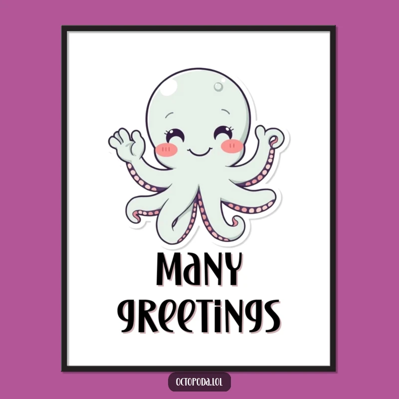 Funny Octopus Waving Hello Digital Art, Whimsical Gift for Welcoming Decor