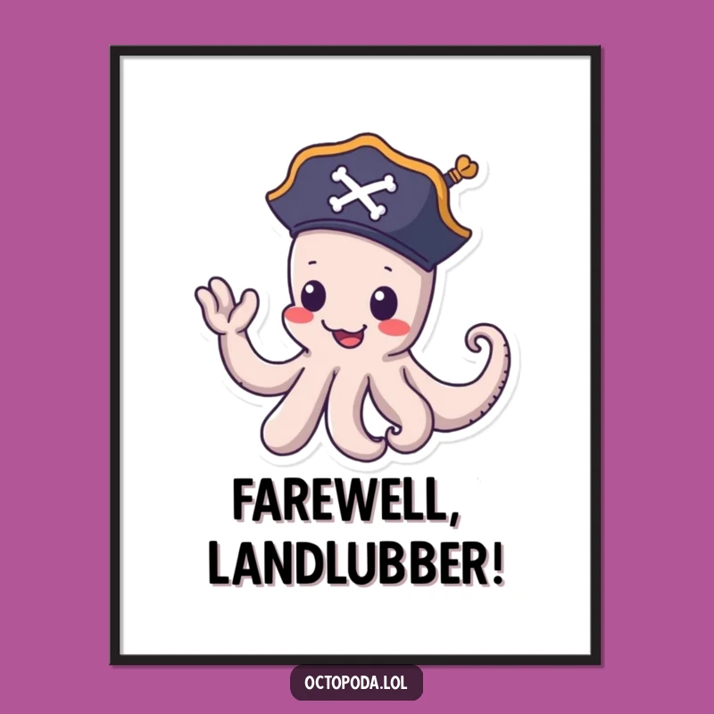 Funny Pirate Octopus Digital Art - Printable Nautical Decor, Instant Funny Gift for Walls