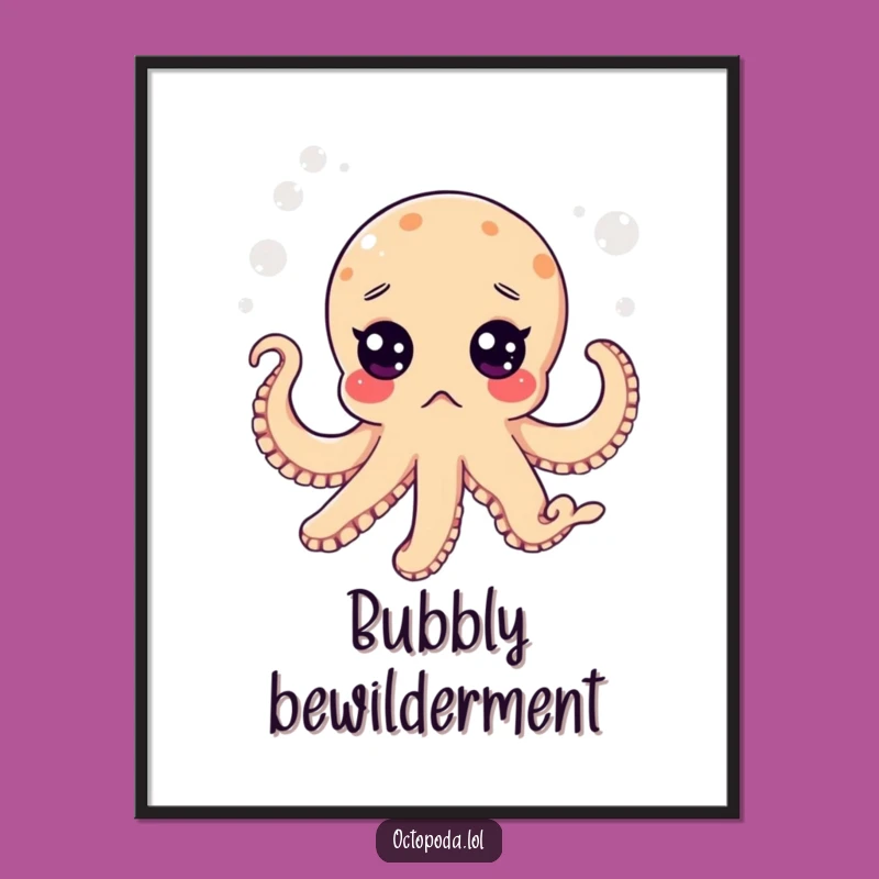 Funny Surprised Octopus Digital Art: Bubbly Sea Shock Print for Instant Laughs