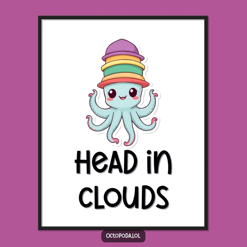 Funny Hat Octopus Digital Art - Cheerful Balance Download, Perfect Wall Decor
