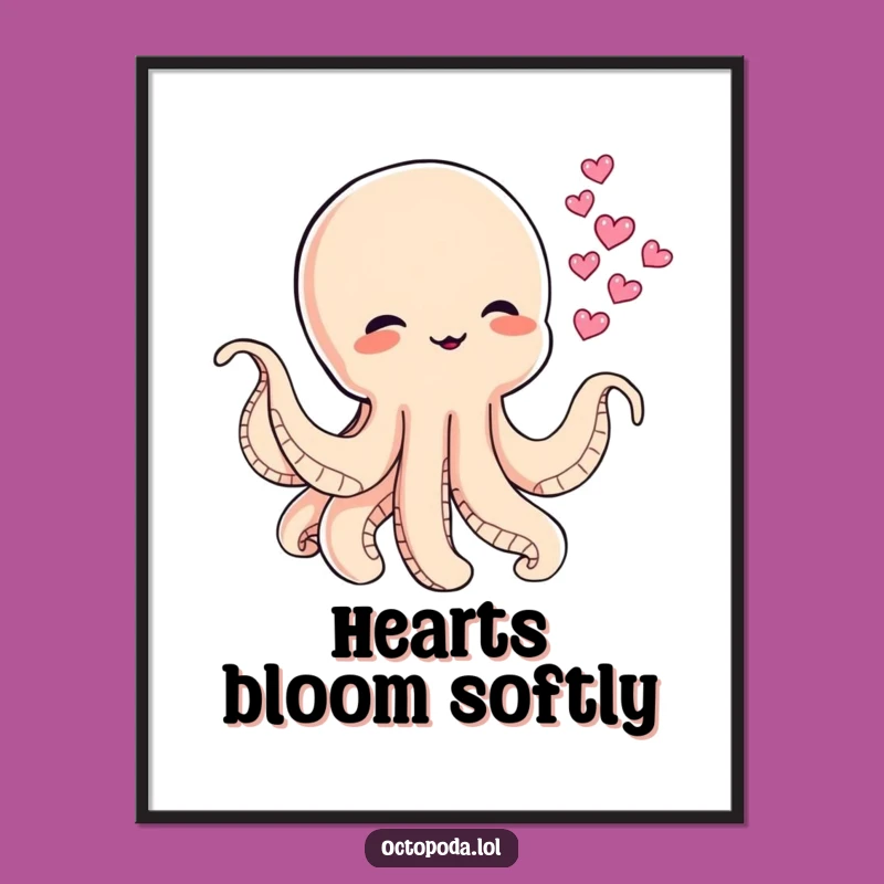 Funny Baby Octopus Ink Hearts Digital Art Print for Sweet Spaces