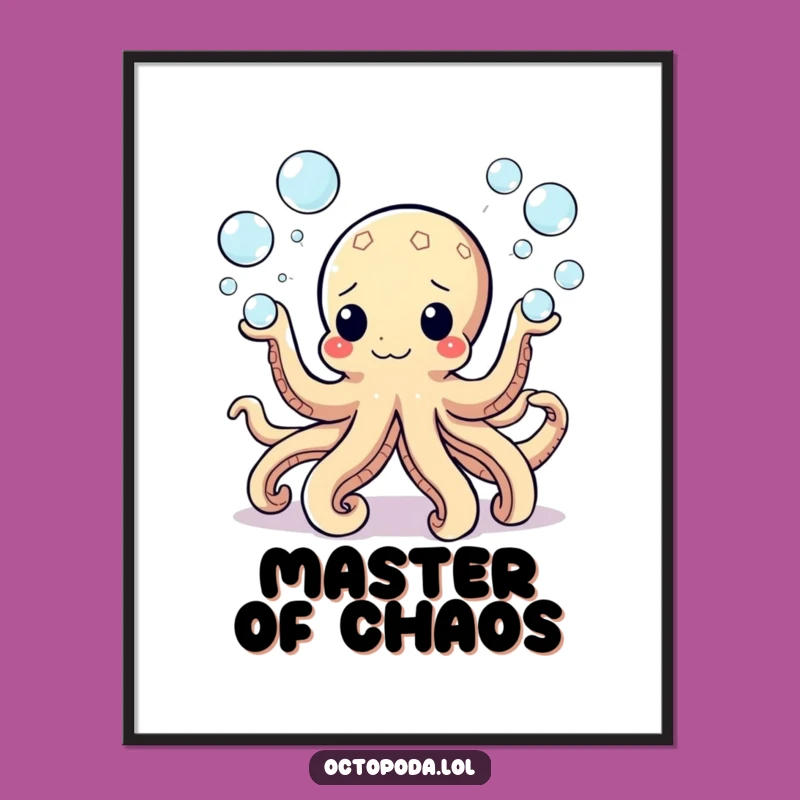Funny Bubbly Octopus Digital Art - Printable Juggling Bubbles Decor