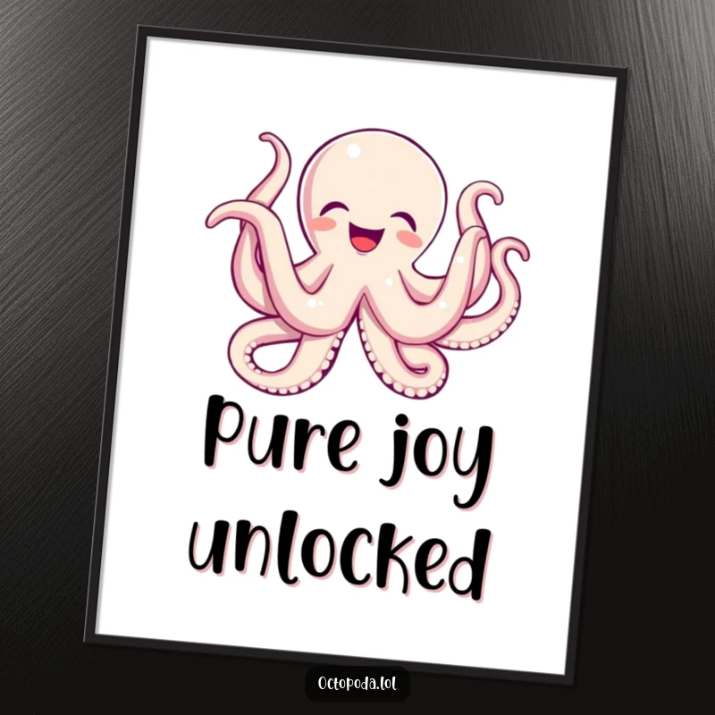 Funny digital art print of an octopus ecstatically wiggling its many tentacles, conveying pure, unadulterated joy.