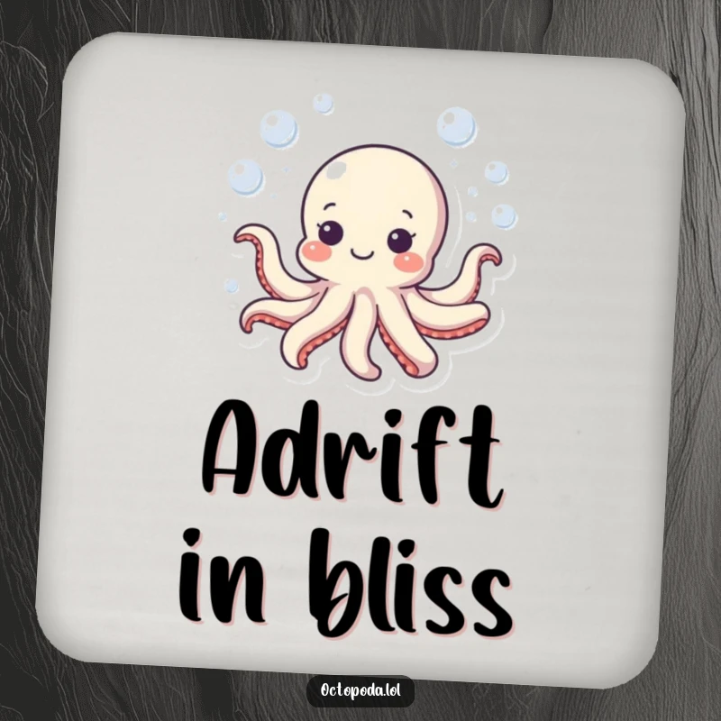 Funny octopus coasters featuring a small, cheerful octopus swimming in a bubbly circle, protecting furniture with style.