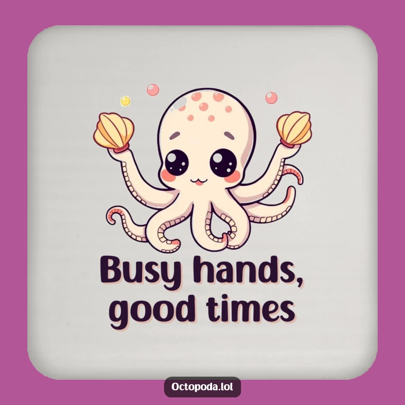 Funny Octopus Googly Eyes Juggling Seashells Drink Coaster, Humorous Gift for Table Protection