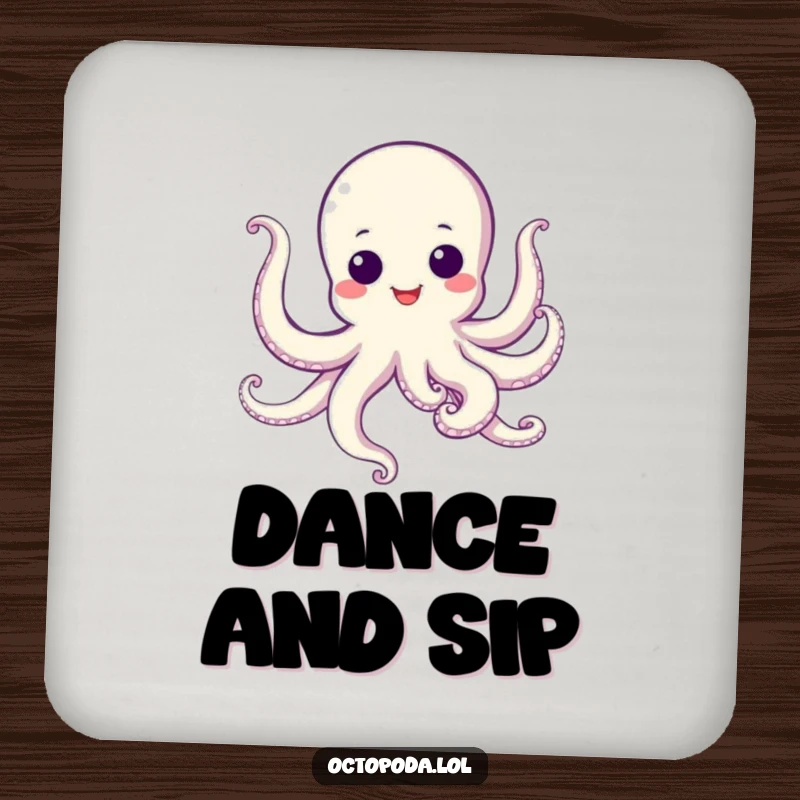 Funny Drink Coaster with a dancing octopus, googly eyes, and wiggling tentacles, adding a fun touch to drinks.