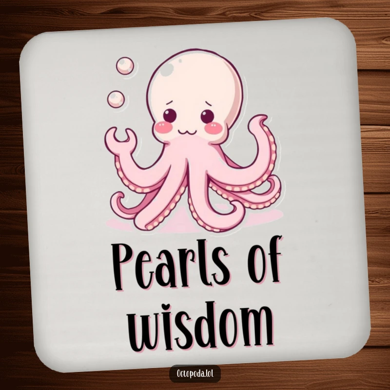 Funny Kawaii Octopus Coasters: A cute octopus juggling three shiny pearls, protecting your tables with adorable style and charm.