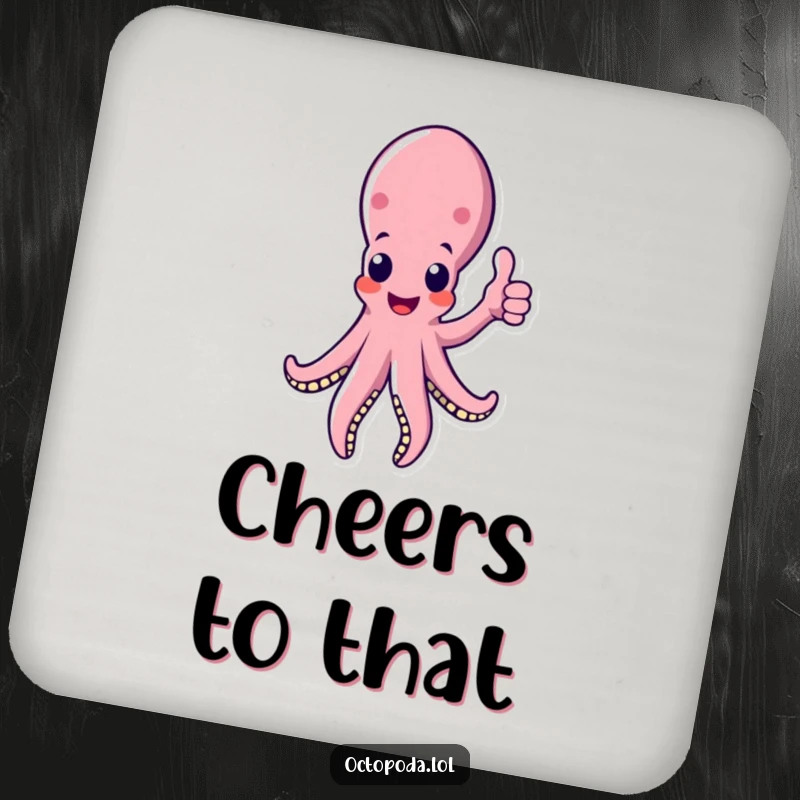 Funny octopus coasters featuring a cheerful tentacle giving a thumbs up, adding a positive and protective element.