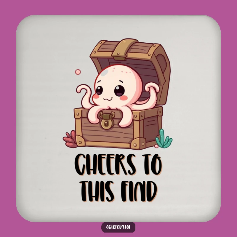 Funny Octopus Treasure Chest Drink Coaster, Humorous Gift for Table Protection