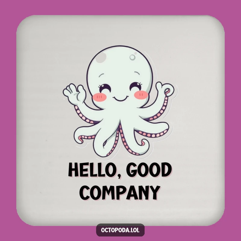 Funny Octopus Waving Hello Drink Coaster, Humorous Gift for Table Protection