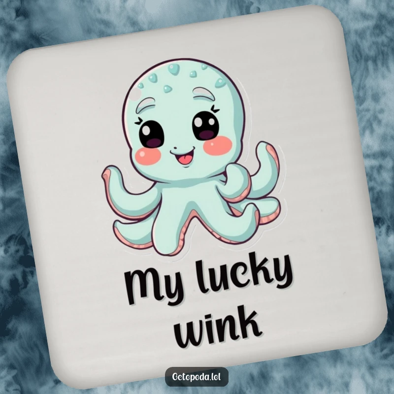 Funny octopus coasters featuring a giggling octopus winking with all its eyes, adding a playful and protective touch.